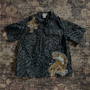Kenzo Black Leopard Shirt with Embroidered Tiger 5/6